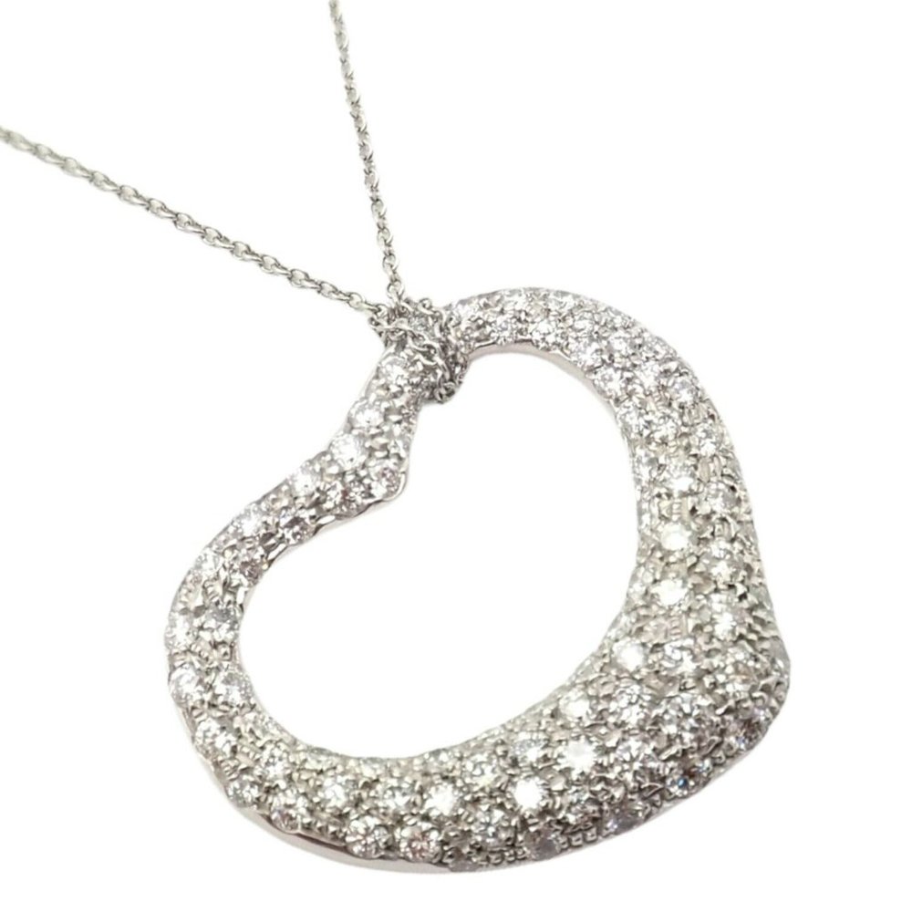 Authentic! Tiffany & Co Elsa Peretti Platinum Diamond Large Open Heart Necklace - Picture 9 of 9